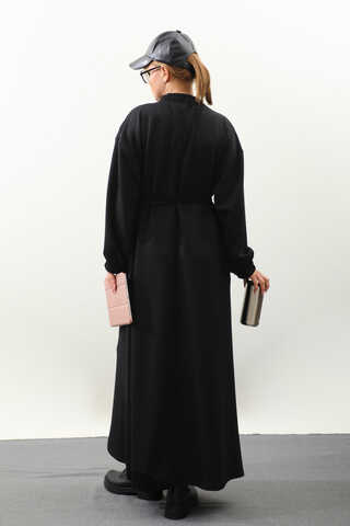 Lastik Büzgü Detaylı Elbise Siyah - 12