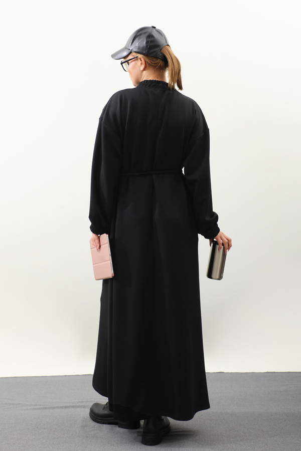 Lastik Büzgü Detaylı Elbise Siyah - 12