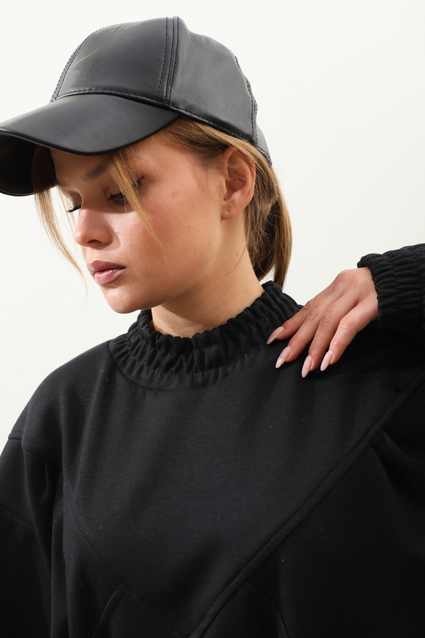 Lastik Büzgü Detaylı Elbise Siyah - 10