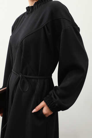 Lastik Büzgü Detaylı Elbise Siyah - 11