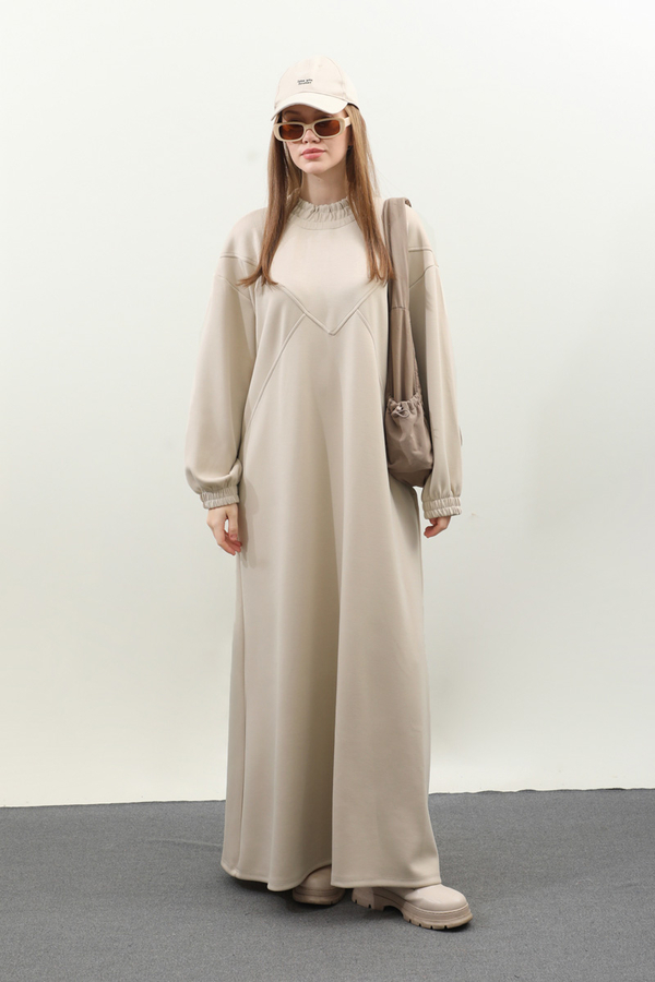 Lastik Büzgü Detaylı Elbise Taş - 4