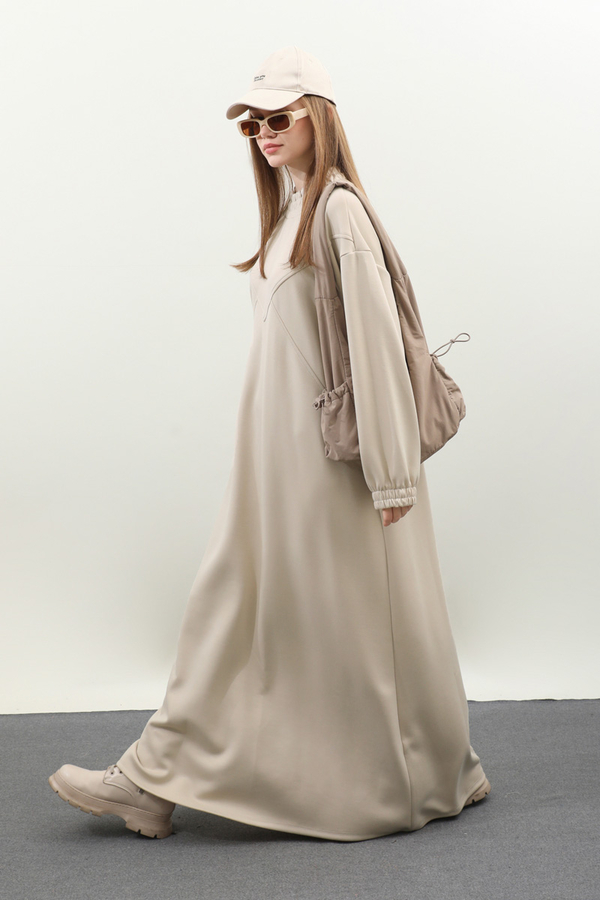 Lastik Büzgü Detaylı Elbise Taş - 1