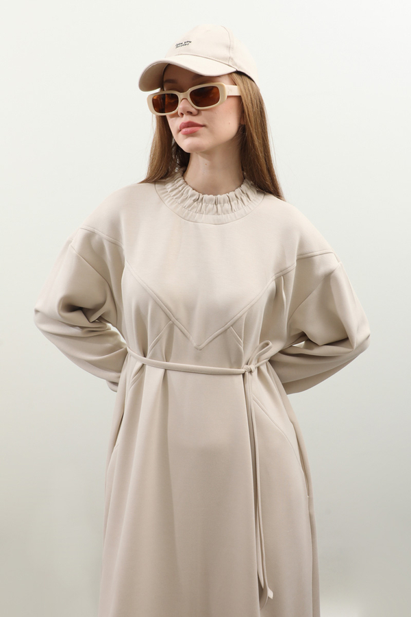 Lastik Büzgü Detaylı Elbise Taş - 8