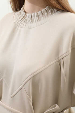 Lastik Büzgü Detaylı Elbise Taş - 9