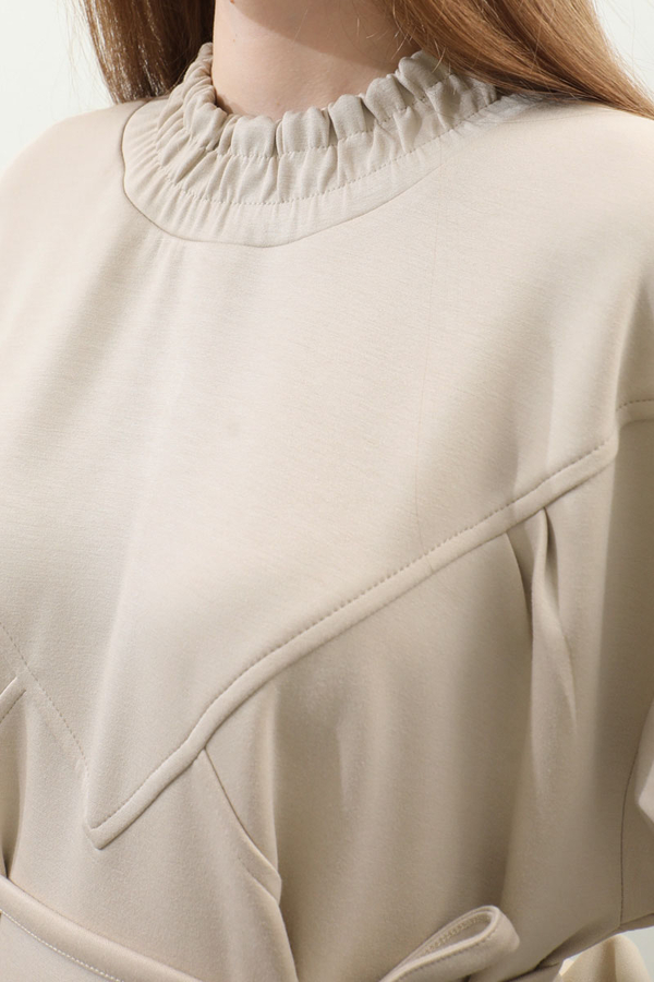 Lastik Büzgü Detaylı Elbise Taş - 9