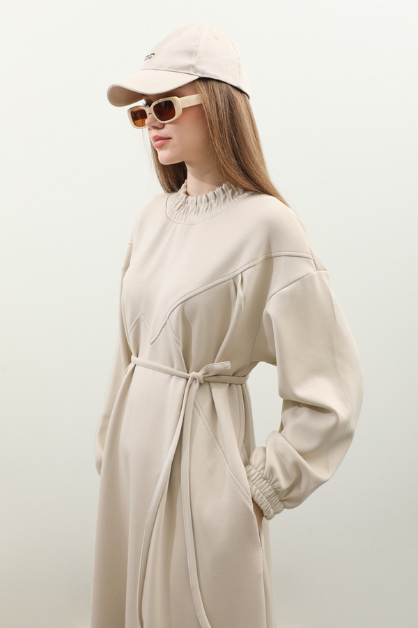 Lastik Büzgü Detaylı Elbise Taş - 3