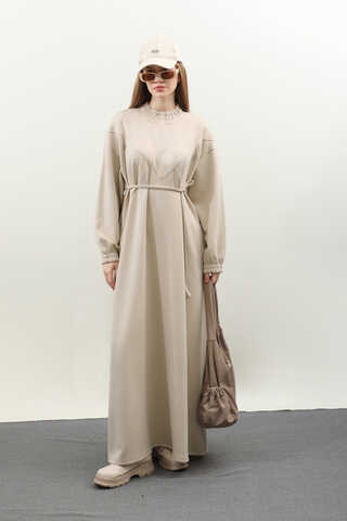 Lastik Büzgü Detaylı Elbise Taş - 5