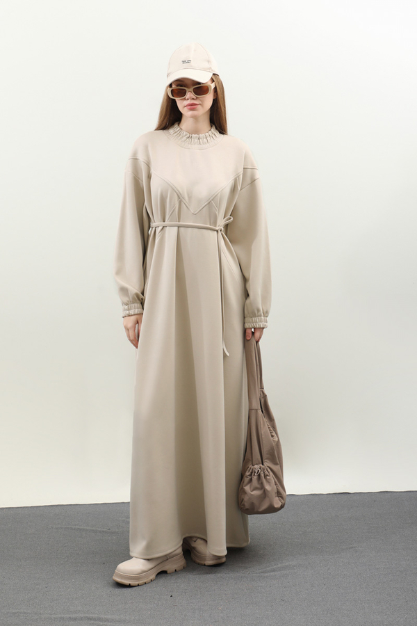 Lastik Büzgü Detaylı Elbise Taş - 5