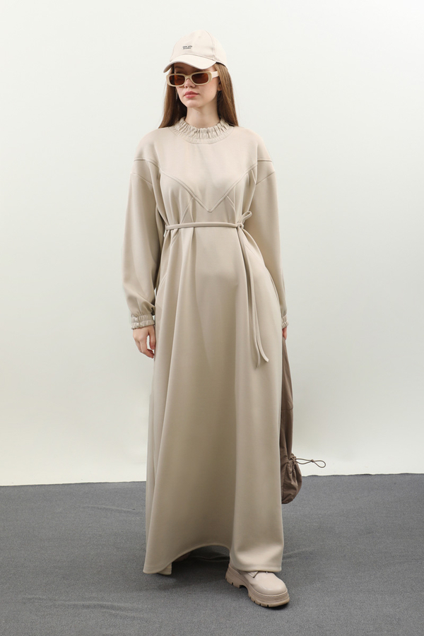 Lastik Büzgü Detaylı Elbise Taş - 6