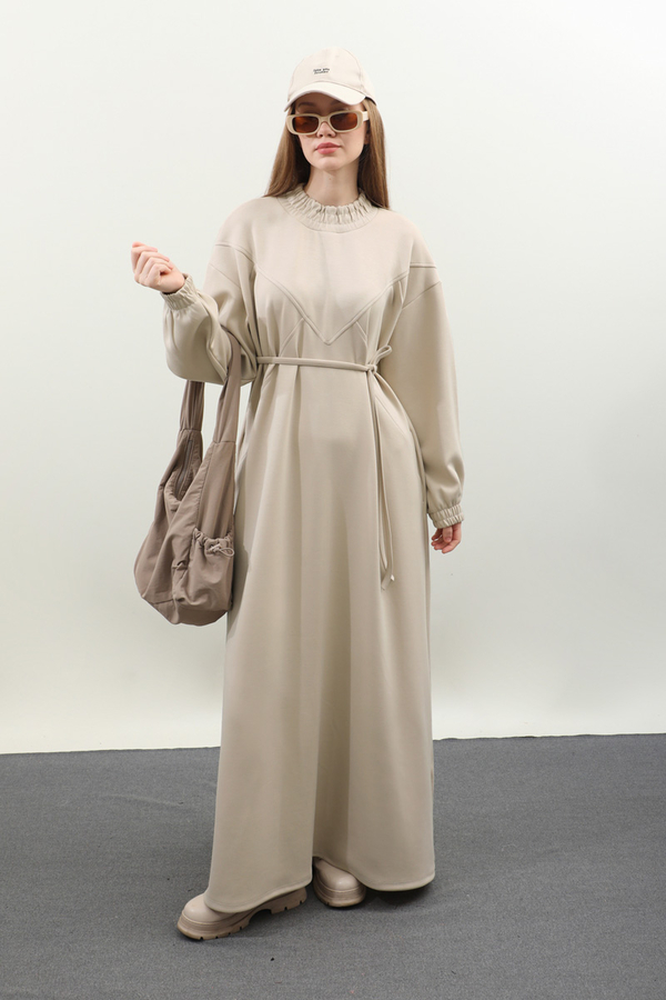 Lastik Büzgü Detaylı Elbise Taş - 7