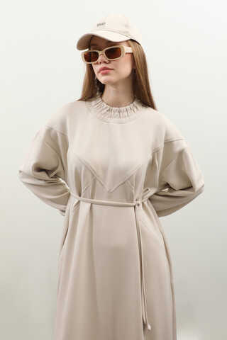 Lastik Büzgü Detaylı Elbise Taş - 8