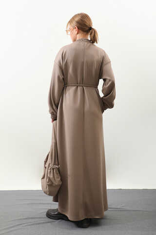 Lastik Büzgü Detaylı Elbise Toprak - 10