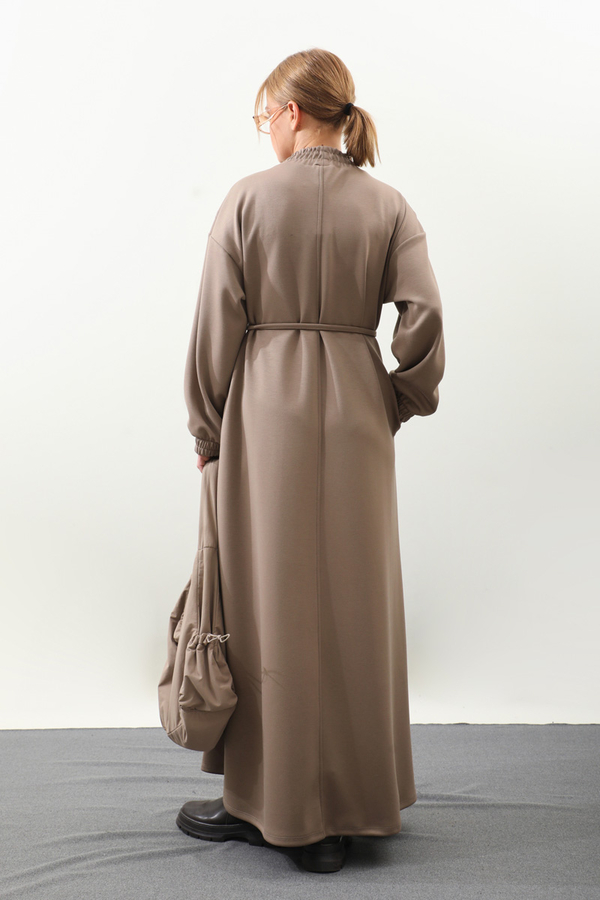 Lastik Büzgü Detaylı Elbise Toprak - 10