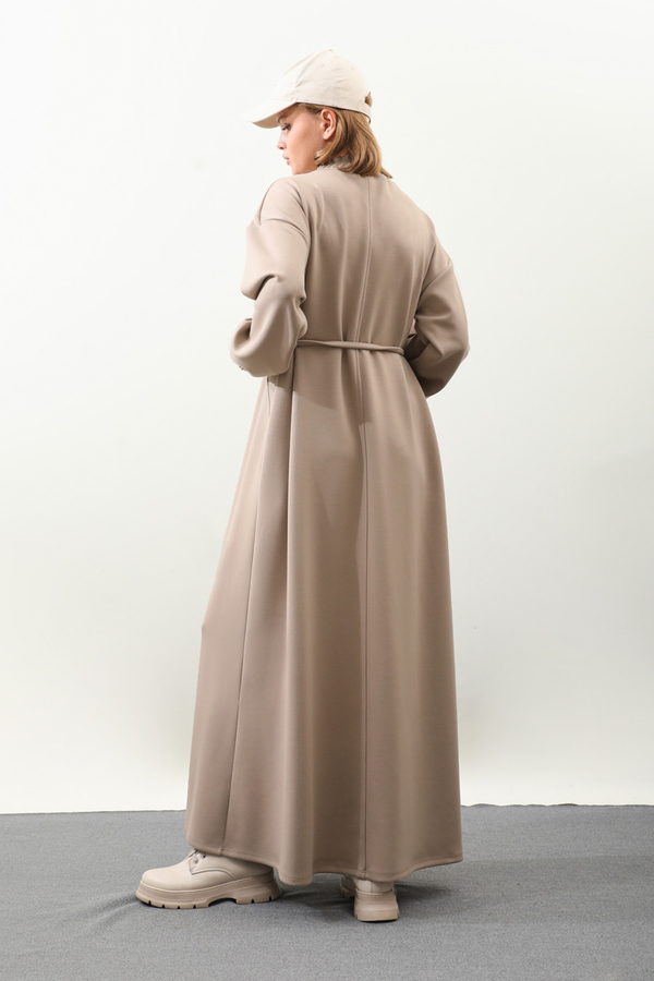 Lastik Büzgü Detaylı Elbise Vizon - 8