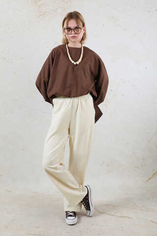 Lastikli Keten Pantolon Taş - 5