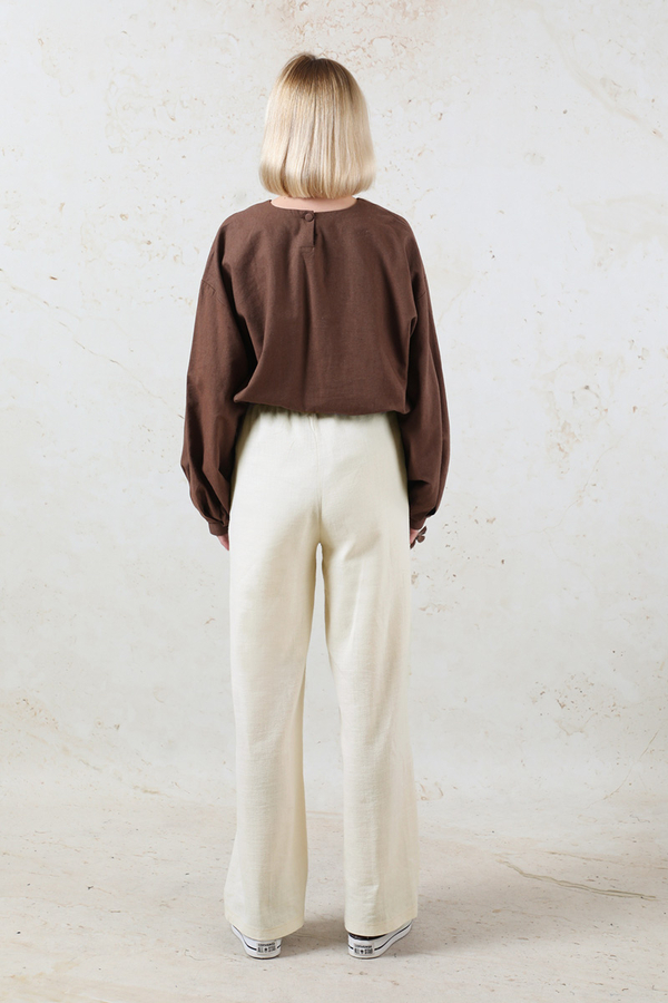 Lastikli Keten Pantolon Taş - 7