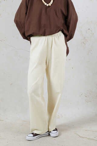 Lastikli Keten Pantolon Taş - 1