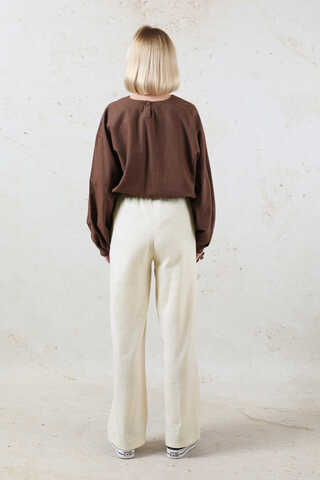 Lastikli Keten Pantolon Taş - 7