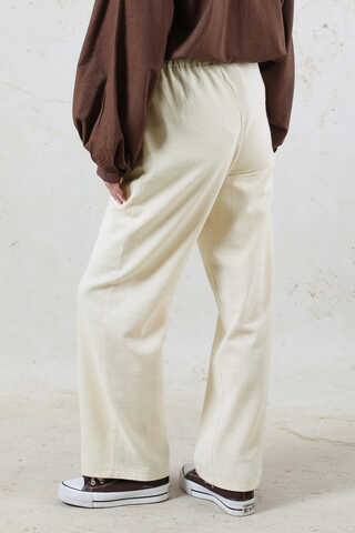 Lastikli Keten Pantolon Taş - 8
