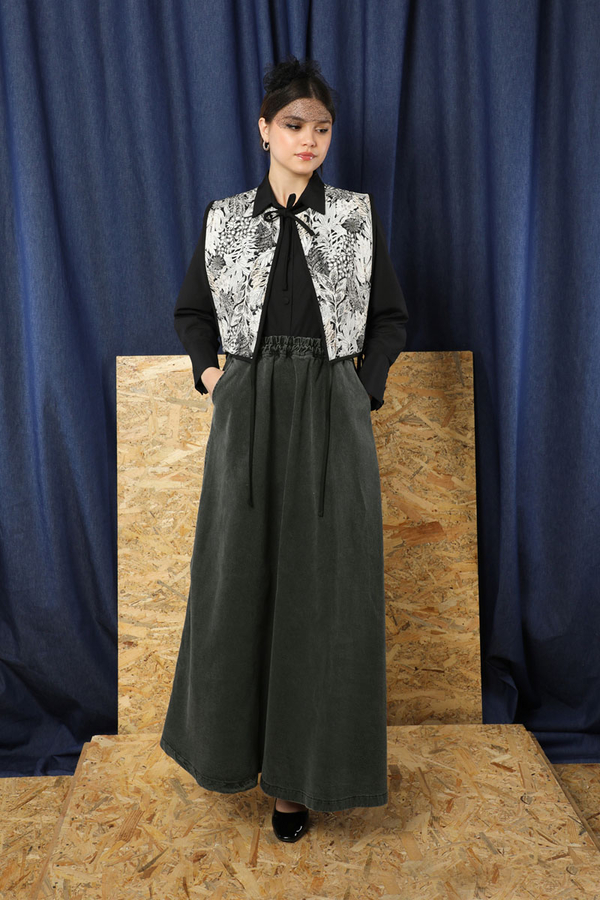 Kloş Denim Etek Antrasit - 3