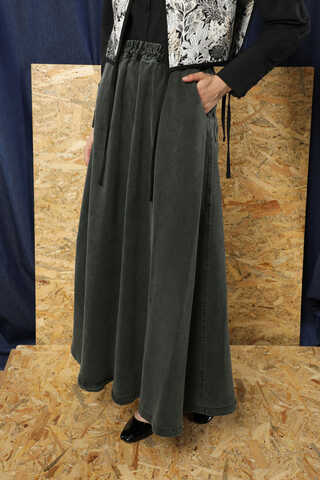 Kloş Denim Etek  Antrasit - 4