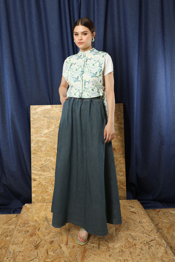 Kloş Denim Etek Koyu Mavi - 4