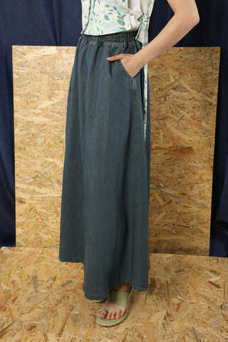 Kloş Denim Etek Koyu Mavi - 1