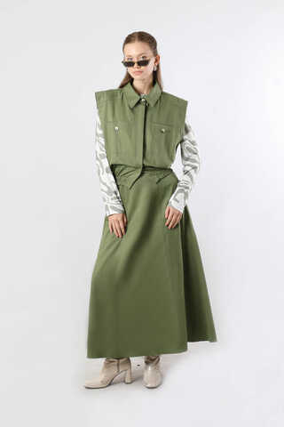 Lastikli Yelek Etek Takım Haki - 1