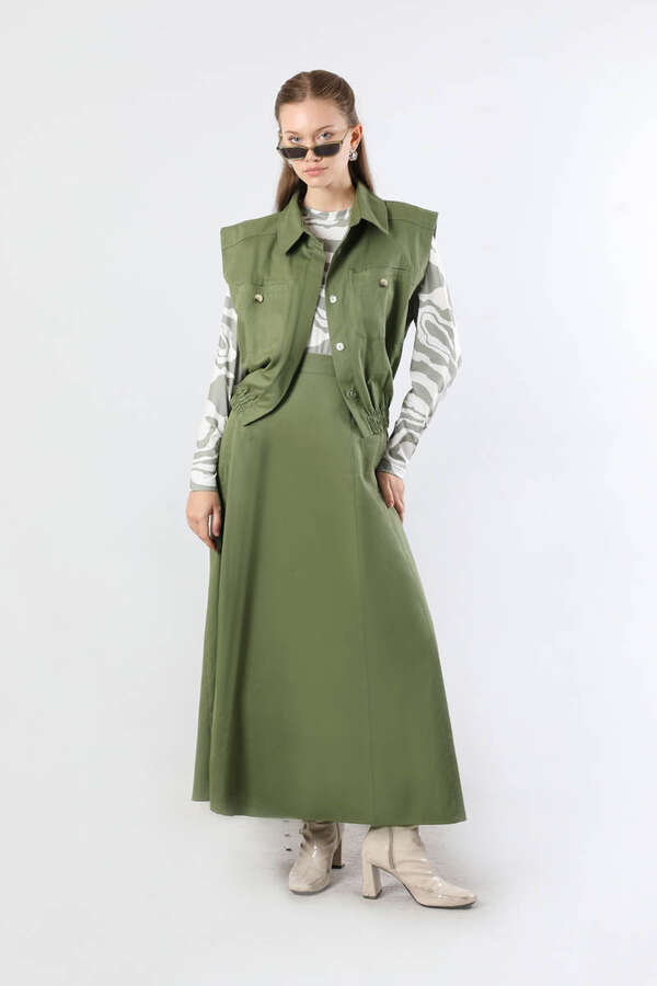 Lastikli Yelek Etek Takım Haki - 3