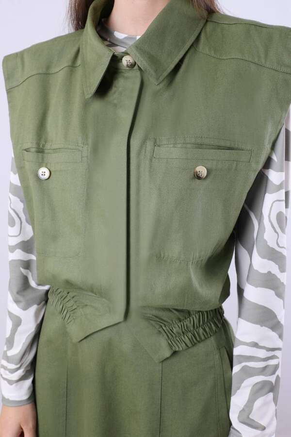 Lastikli Yelek Etek Takım Haki - 4