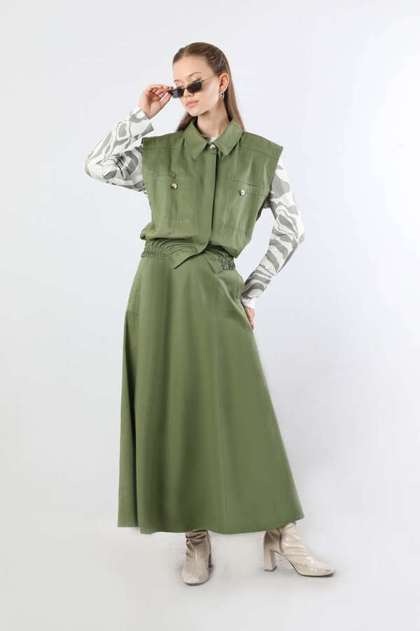 Lastikli Yelek Etek Takım Haki - 5