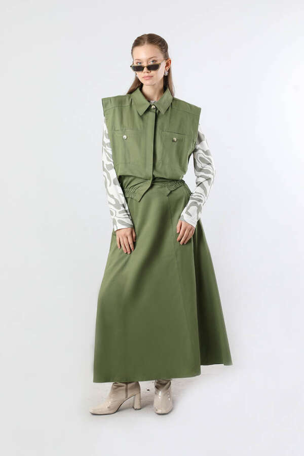 Lastikli Yelek Etek Takım Haki - 1