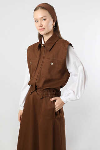 Lastikli Yelek Etek Takım Kahve - 2