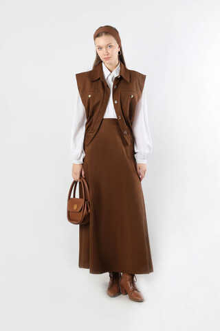Lastikli Yelek Etek Takım Kahve - 3