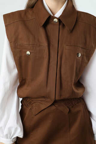 Lastikli Yelek Etek Takım Kahve - 4