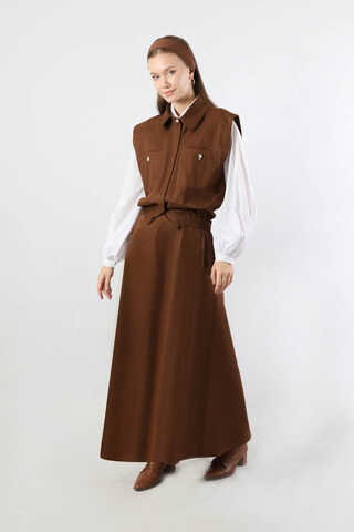 Lastikli Yelek Etek Takım Kahve - 5