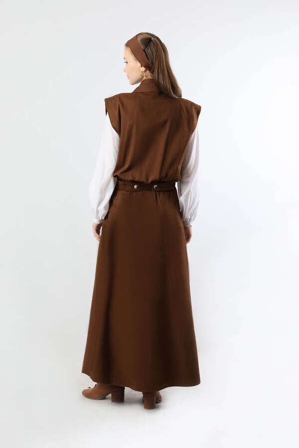 Lastikli Yelek Etek Takım Kahve - 6