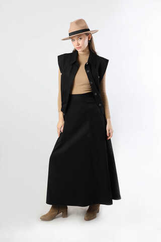 Lastikli Yelek Etek Takım Siyah - 1