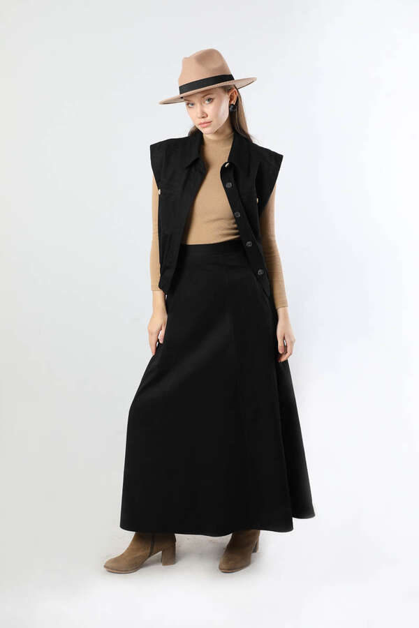 Lastikli Yelek Etek Takım Siyah 