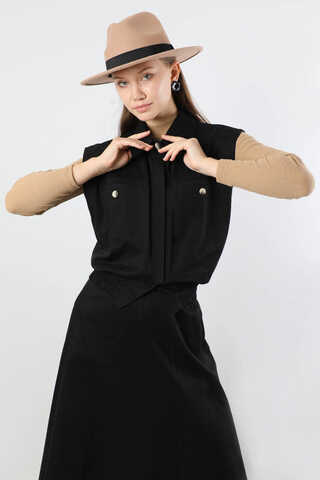 Lastikli Yelek Etek Takım Siyah - 2