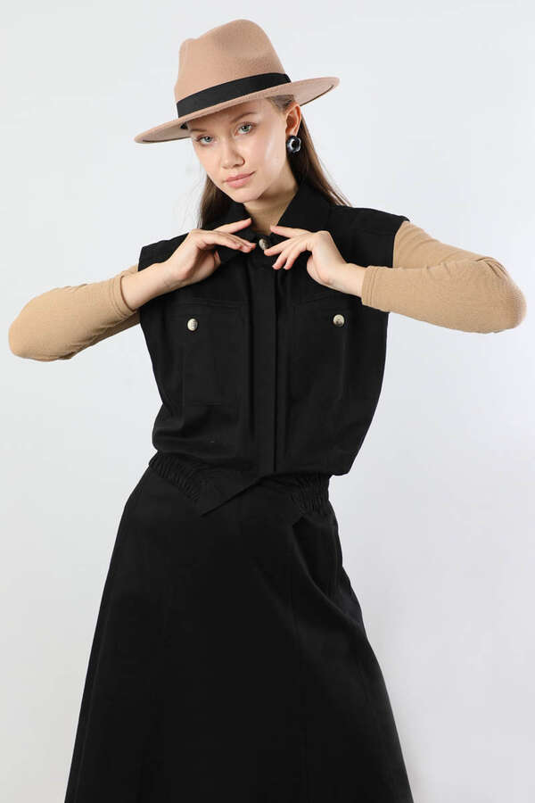 Lastikli Yelek Etek Takım Siyah - 2