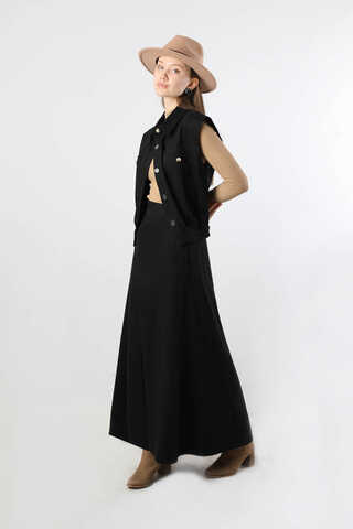 Lastikli Yelek Etek Takım Siyah - 3