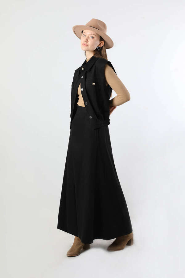 Lastikli Yelek Etek Takım Siyah - 3