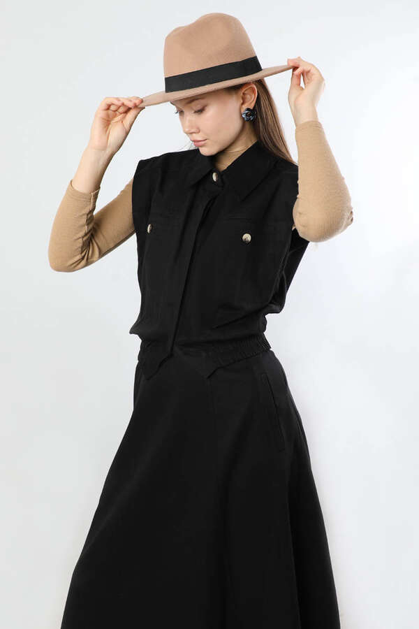 Lastikli Yelek Etek Takım Siyah - 4