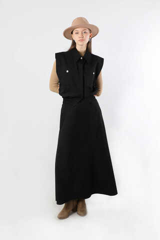 Lastikli Yelek Etek Takım Siyah - 5