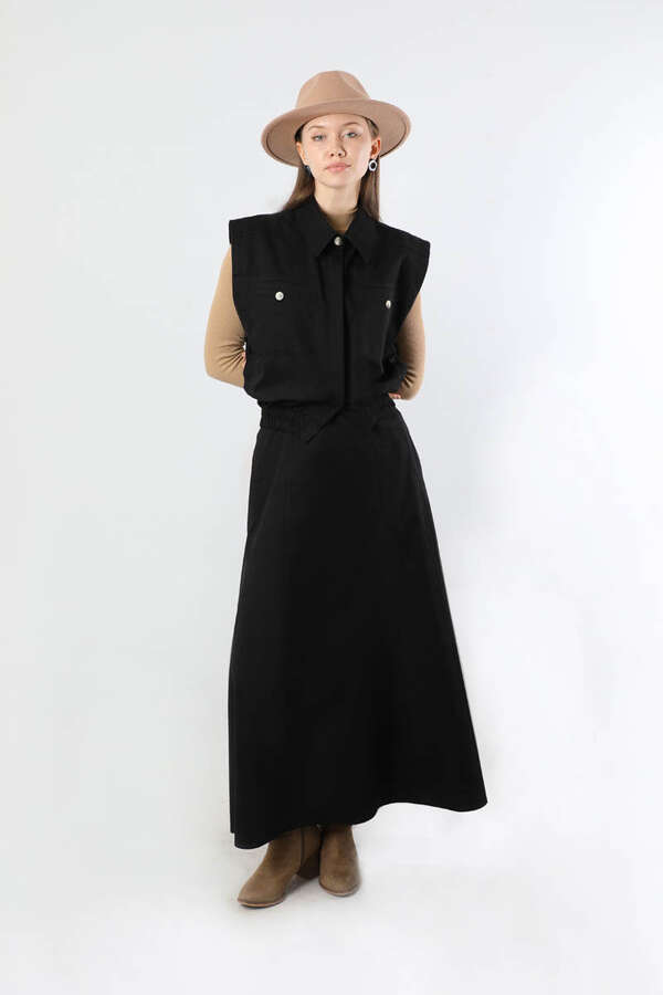 Lastikli Yelek Etek Takım Siyah - 5