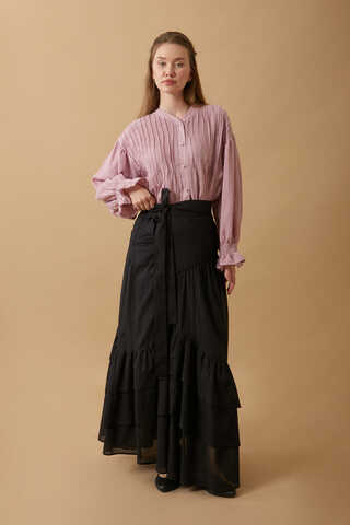 Layered Gathered Skirt Black - 1