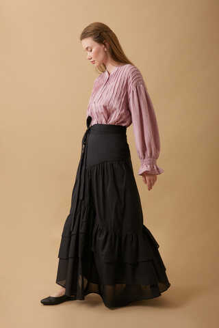 Layered Gathered Skirt Black - 2
