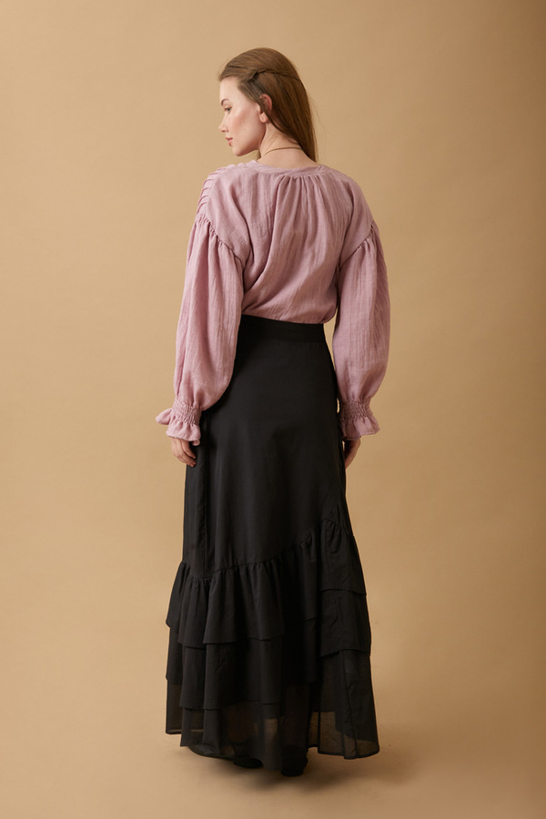 Layered Gathered Skirt Black - 6