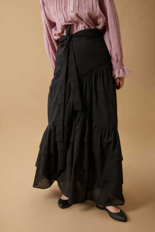 Layered Gathered Skirt Black - 4